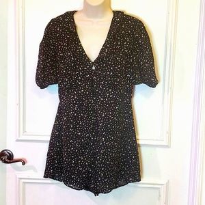 H&M DIVIDED Black & Yellow Multi-Color Floral Puff Sleeve Playsuit, Medium
